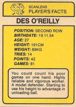 1981 Scanlens #162 Des O'Reilly Back